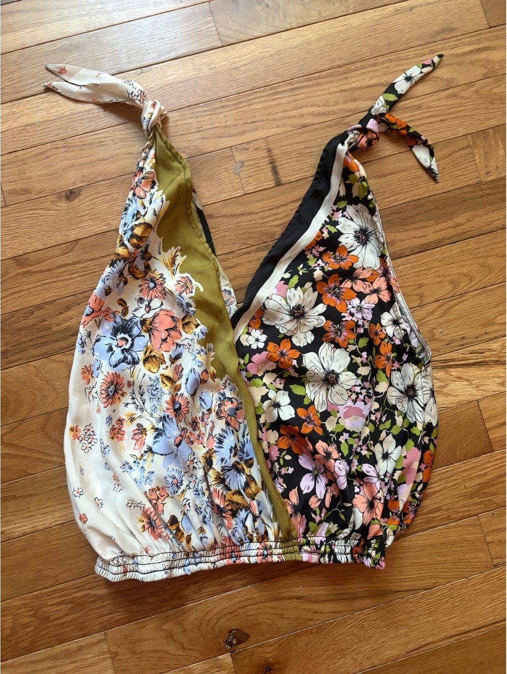 Free People Floral Print V-Neck Top with Tie Straps, Size XS, 100% Polyester
